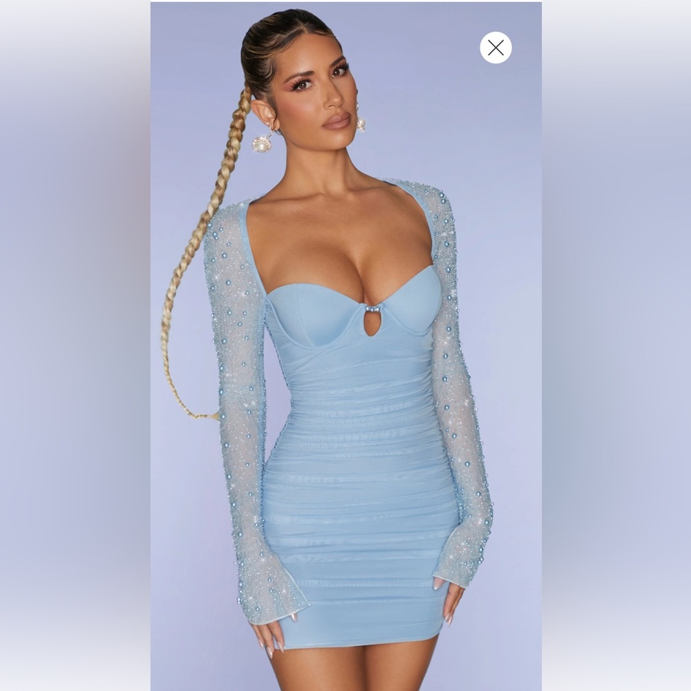 Oh Polly Embellished Long Sleeve Dress Blue NWT